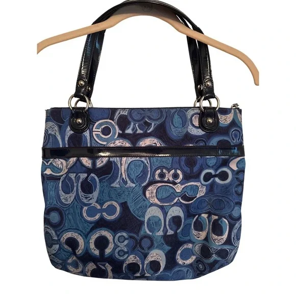 Coach Signature Graffiti Print Blue‎ Satchel Shoulder Bag Purse Handbag - Picture 4 of 10